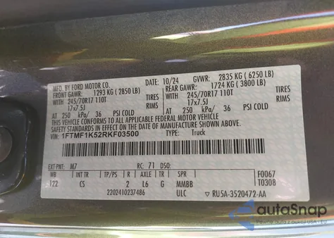 2024 Ford F-150 Xl from USA, damaged, VIN 1FTMF1K52RKF03500